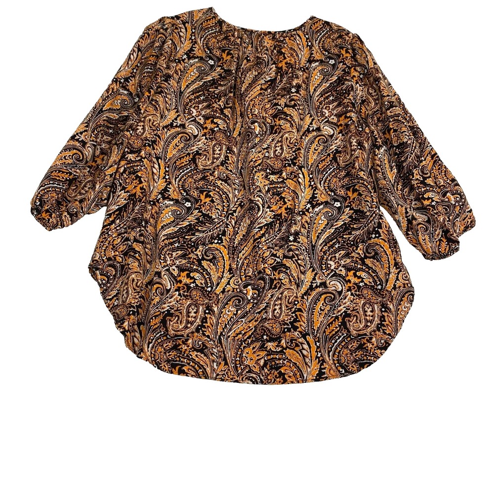 Tahari Women's Floral Blouse, Size 1X/1G 3/4 Sleeve Crew Neck Drawstring,Spring - Picture 2 of 13